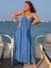 European Seaside Holiday Backless Spaghetti Strap Women's Summer V-Neck Maxi Dress