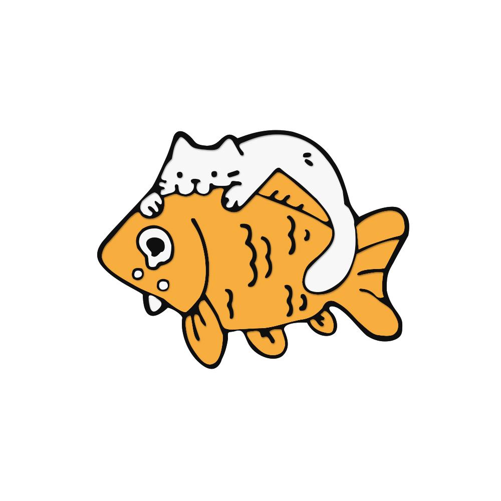 

Cartoon Cat Eat Fish Enamel Pin Cute Animal Kitten Brooches for Pets Lover Kids Custom Backpack Lapel Badge Fashion Jewelry Gift