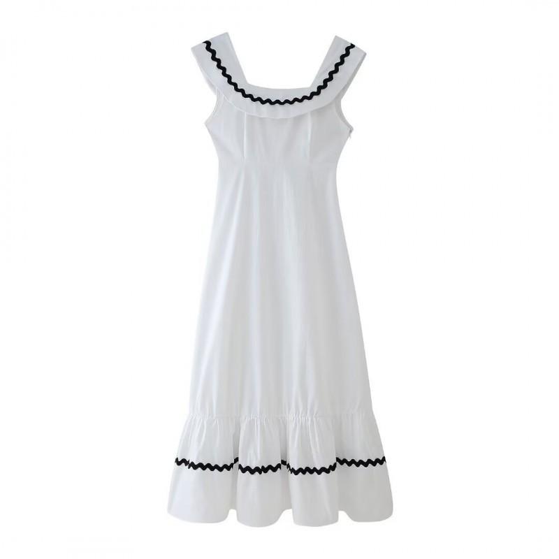 European American Women s Clothing Summer Fashionable Linen Cotton Splicing Sleeveless Dress S