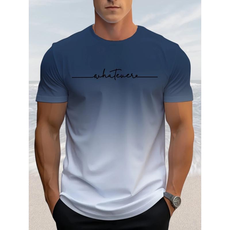 

Летний топ с круглым вырезом и 3D-печатью с градиентными буквами, модные повседневные футболки с короткими рукавами для мужчин S белый