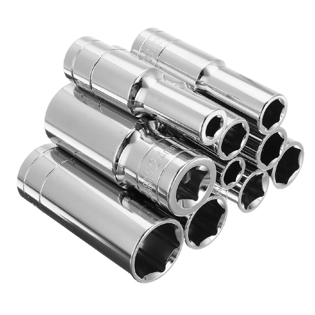 1/2 Inches Chrome Vanadium Deep Sockets Set 8-24mm Drive Impact Socket Set Wrench Adapter Drive Socket Converter Reducer 10Pcs