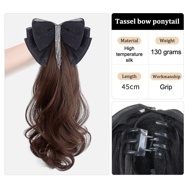 Tassel Bow Wig Ponytail Claw Clip Temperament Slightly Curly Hair Natural Heat-Resistant Hair Accessories
