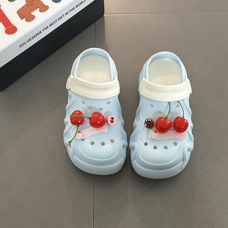Cartoon cherry breathable hollow sandals summer new fashion versatile casual thick sole heightening hole shoes women