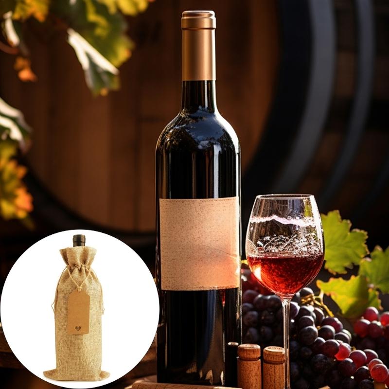 Pack of 10 Hemps Protective Cover for Drink Elegant Wine Bottle Bags Champagne Pouches with Drawstring