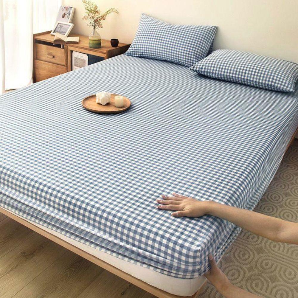 All Inclusive Single Plaid Mattress Cover Non Slip Elastic Band Mattress Protector Skin-friendly Rustic Style Bed Sheet Bedroom