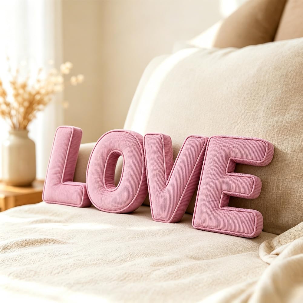 Pink Letter Corduroy Pillow Soft Cute L-shaped Cushion Sofa Bedroom Living Room Decorative Pillow