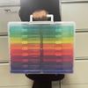 Die-cut Organizer Storage Box 1 Set Photo Cases Clear Large Capacity Craft Keeper with Cute Sticker Handle 16 Inner Plastic Jewelry Small Items