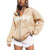 Unisex Oversized Zip-Up Hoodie With Letter Print Cotton Blend Warm Casual Sweatshirt