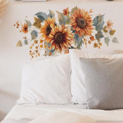 Gemalte Sonnenblumenblüten Blätter Schlafzimmer Wohnzimmer Badezimmer Zuhause Landschaftsbau Wandaufkleber