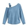 Denim Off-the-Shoulder Long Sleeve Oversized Casual Loose Tops Women Spring Autumn T-shirt
