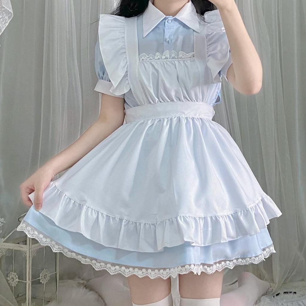 Black and White Maid Dress Short Sleeve Cute Soft Girl Dress Sexy Cat Woman Uniform Suit