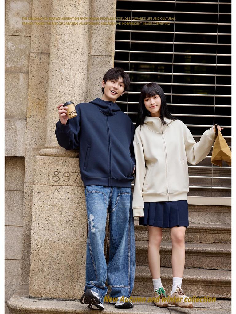 400g High Collar Zipper Cardigan Hoodie with Liquid Cotton Trendy Design - Model 9889.
