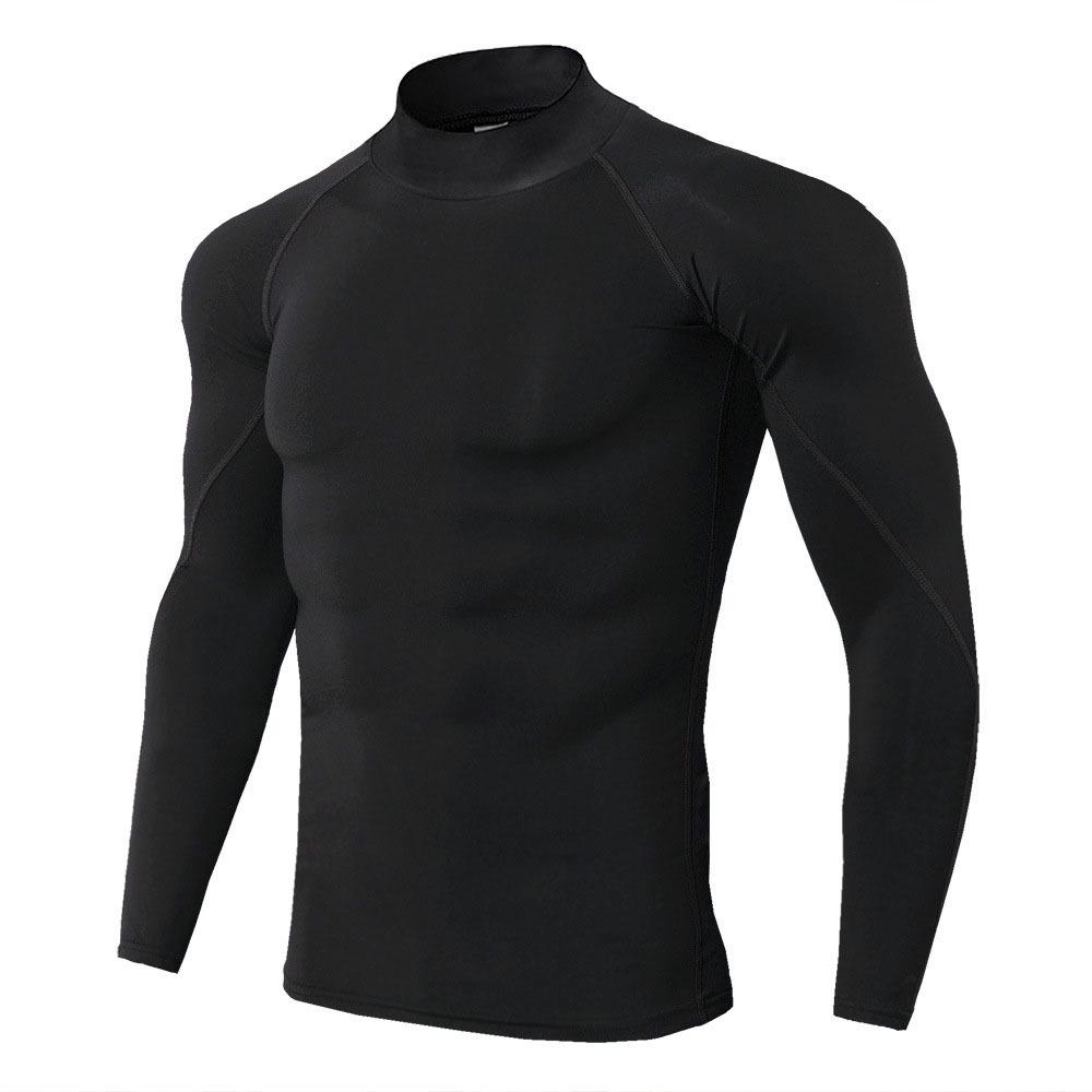 Men's Quick-Dry High Neck Long Sleeve Gym Shirt