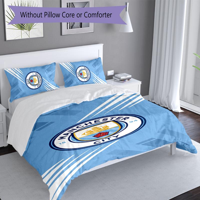 3pcs Manchester City Football Club Duvet Cover Set, Includes 1 Duvet Cover and 2 Pillowcases,Skin-Friendly&Comfortable Fabric,Suitable Bedding Sets