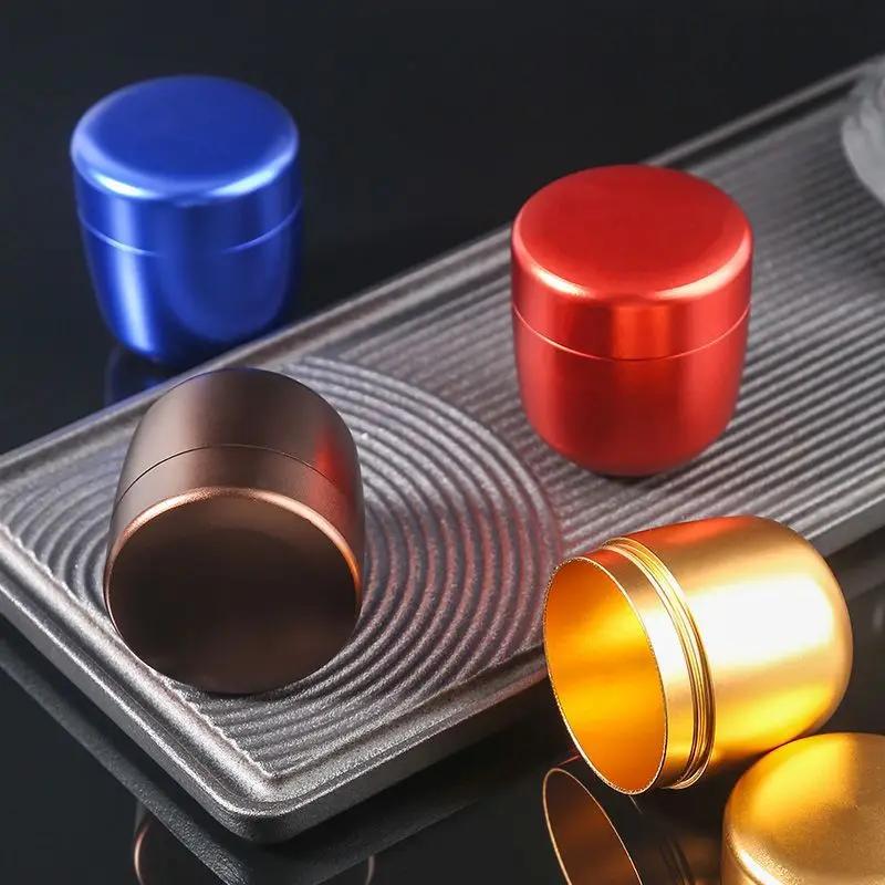 1pc Mini Food Nut Candy Storage Container Portable Sealed Jar Metal Box Aluminum Alloy Travel Moisture-proof Solid Color Tea Can