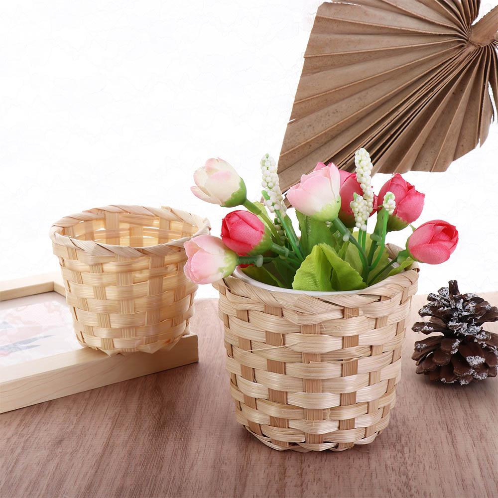 Bamboo Sundries Organizer Decorative Handmade Small Plant Box Basket Fruit Basket Storage Basket