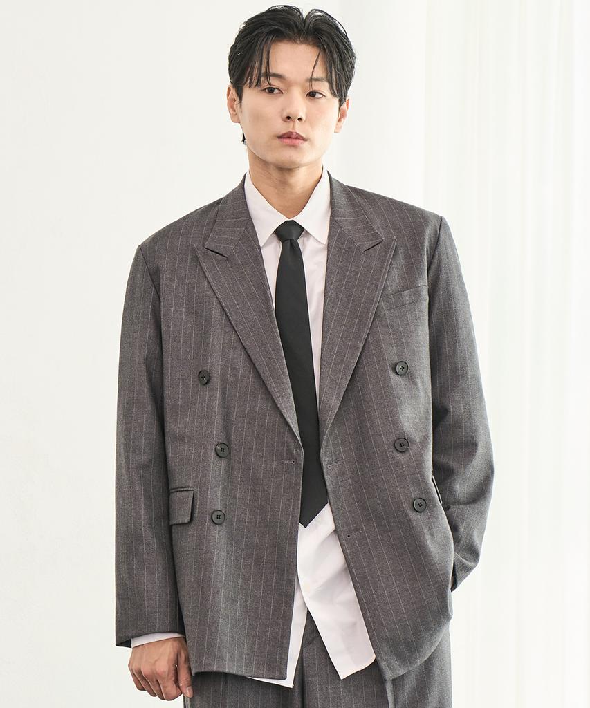 Prairie Striped Double Blazer (Gray)