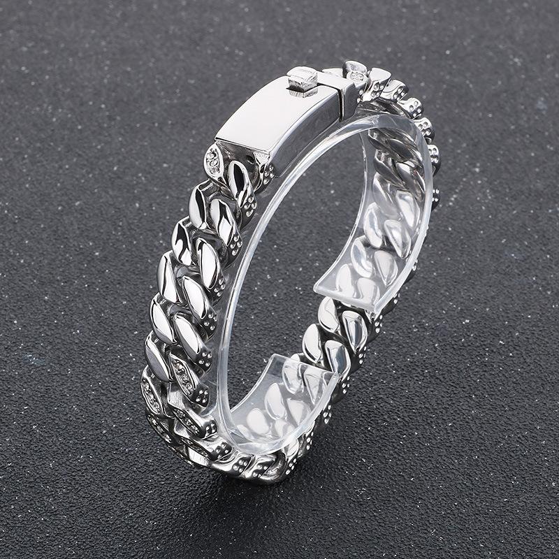 12mm Punk Gold Color CZ Zircon Curb Cuban Chain Bracelet Men Women Hiphop Retro Stainless Steel Charm Biker Bike Bangle Jewelry 19cm