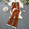 Fashion Suit K-style Long Sleeves Contrast Color Knitting Cardigan Coat Vest Three-Piece Set High Waist Slimming and Straight Loose Pants