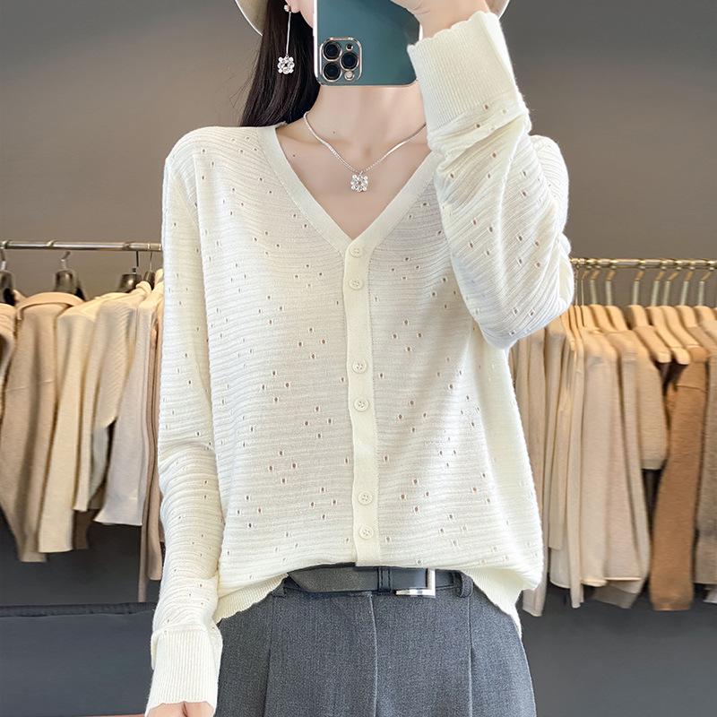 

Новая вязаная куртка-кардиган женская с длинным рукавом, V-образным вырезом, ажурная, модная, свободная, повседневная, уличная M