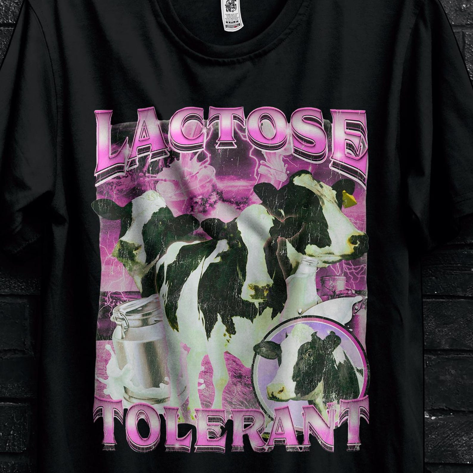 Lactose Tolerant Vintage Graphic T-Shirt,Retro Milk 90s Funny Tee,Graphic Shirts For Friends,Funny Meme Gift For Teenager,Dank Memes Tshirt 3XL
