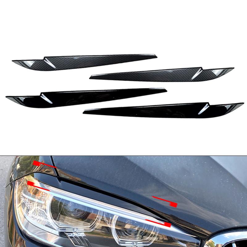 2x Glossy Black Car Front Headlight Eyebrow Lamp Brow Cover Trim For BMW X5 F15 X6 F16 2014 2015 2016 2017 2018