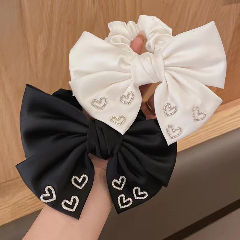 Korean Heart Bow Women's Scrunchie: High-End Retro Elastic Hair Tie