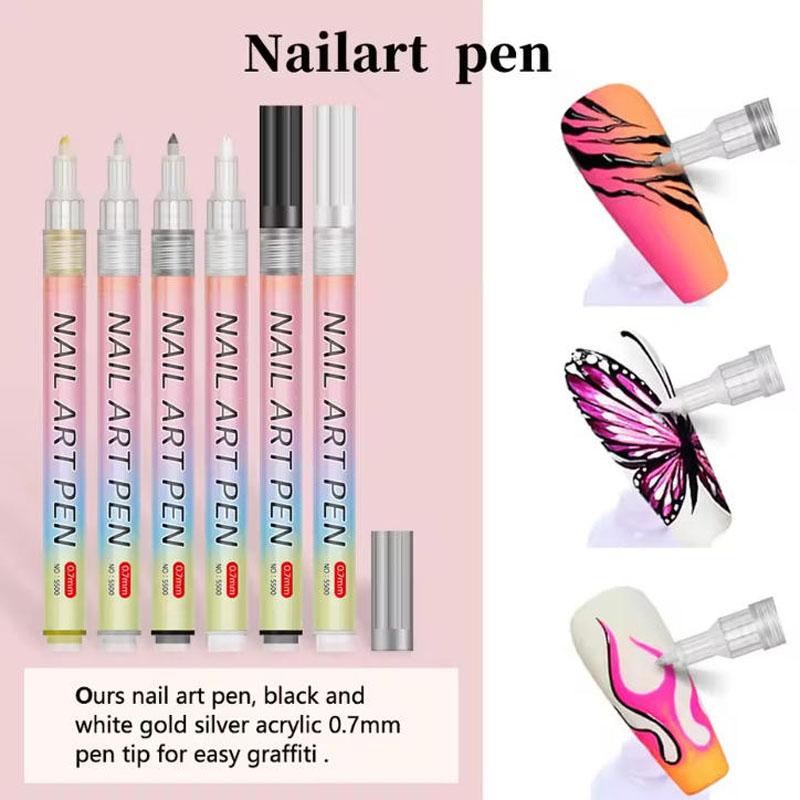 12Pcs Nail Art Pen Marker Set - 0.5mm Fine Tip for Precise Graffiti Drawing