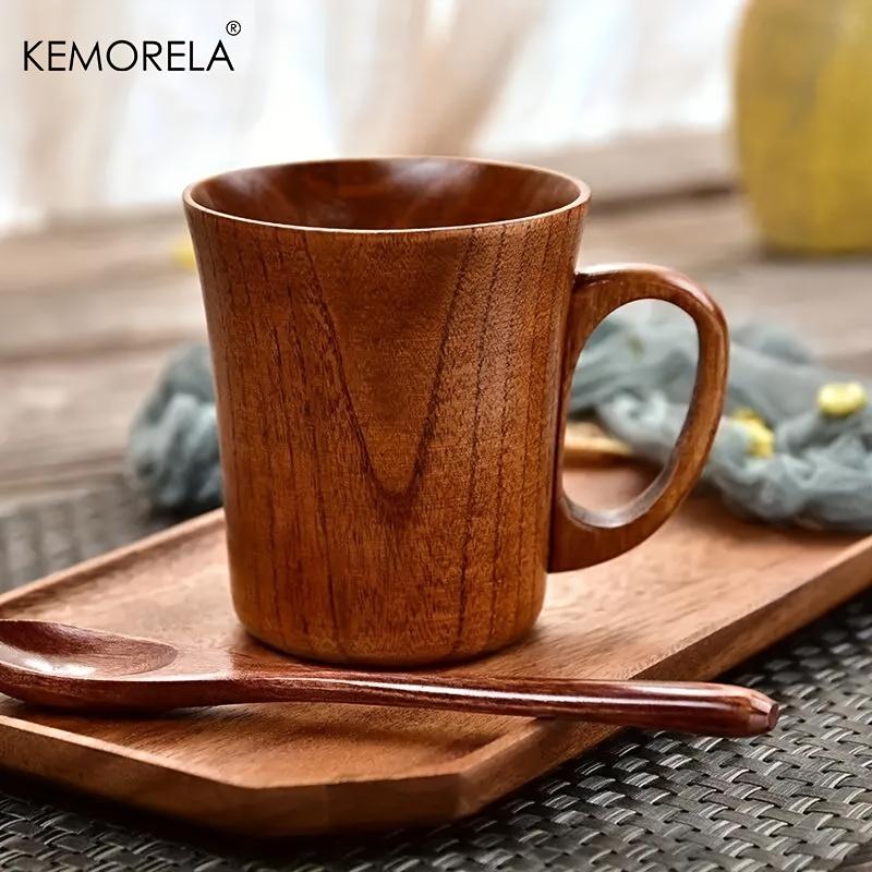 KEMOLELA 1/2PCS Wooden Coffee Tea Cups with Handle Wood Outdoor Travel Mug for Men Camping Drinking Cup