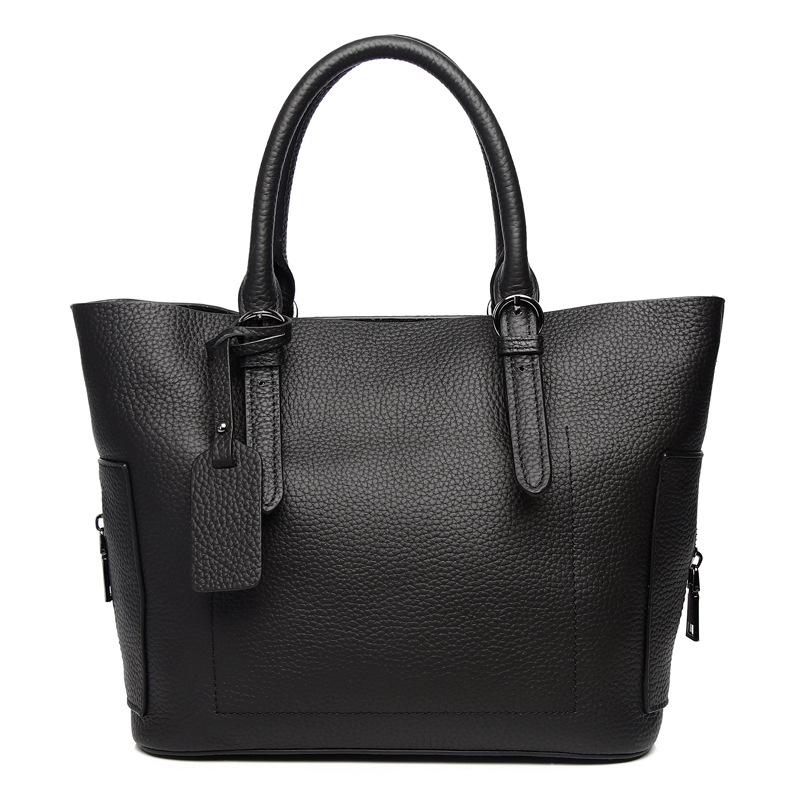 New first-layer cowhide fashionable versatile soft cowhide tote bag large-capacity commuter bag simple shoulder handbag чёрный