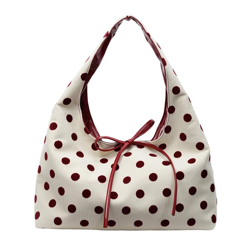 Polka Dot Canvas Bag Women's New Tote Bag Large Capacity Portable Vegetable Basket Bag Commuter Armpit Bag