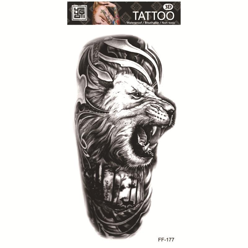 Adesivi per tatuaggi impermeabili Yuanhua - Totem con testa di lupo e disegni di testo arabo