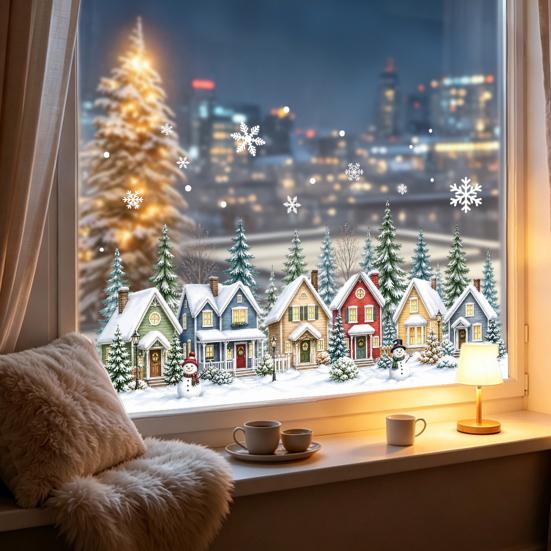 Christmas Glass Decals Static Window Clings, PVC Stickers, Xmas Winter Snowflake Transparent Stickers for Home Store Holiday Decoration, Snowman