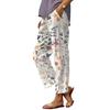 Women Casual Pants Elastic High Waist Drawstring Straight Wide Leg Pants Digital Floral Print Beach Office Daily Long Trousers
