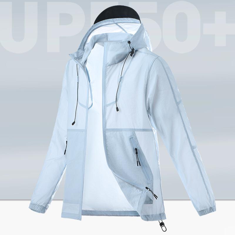 Men Summer Sunscreen Coat Hooded Thin Anti-UV Sunshade Long Sleeves Fishing Skin Jacket