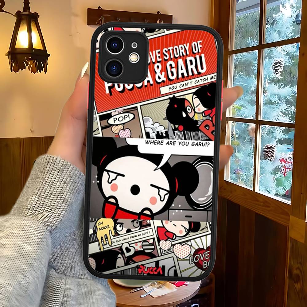 Popular Animation P-Pucca For IPhone 15 16 Pro Max 11 12 13 14 XS XR X Plus 16E Matte Translucent Phone Cover