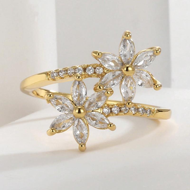 Charm-In 1pc Cubic Zirconia Flower Decor Wrap Ring Copper Jewelry Valentines