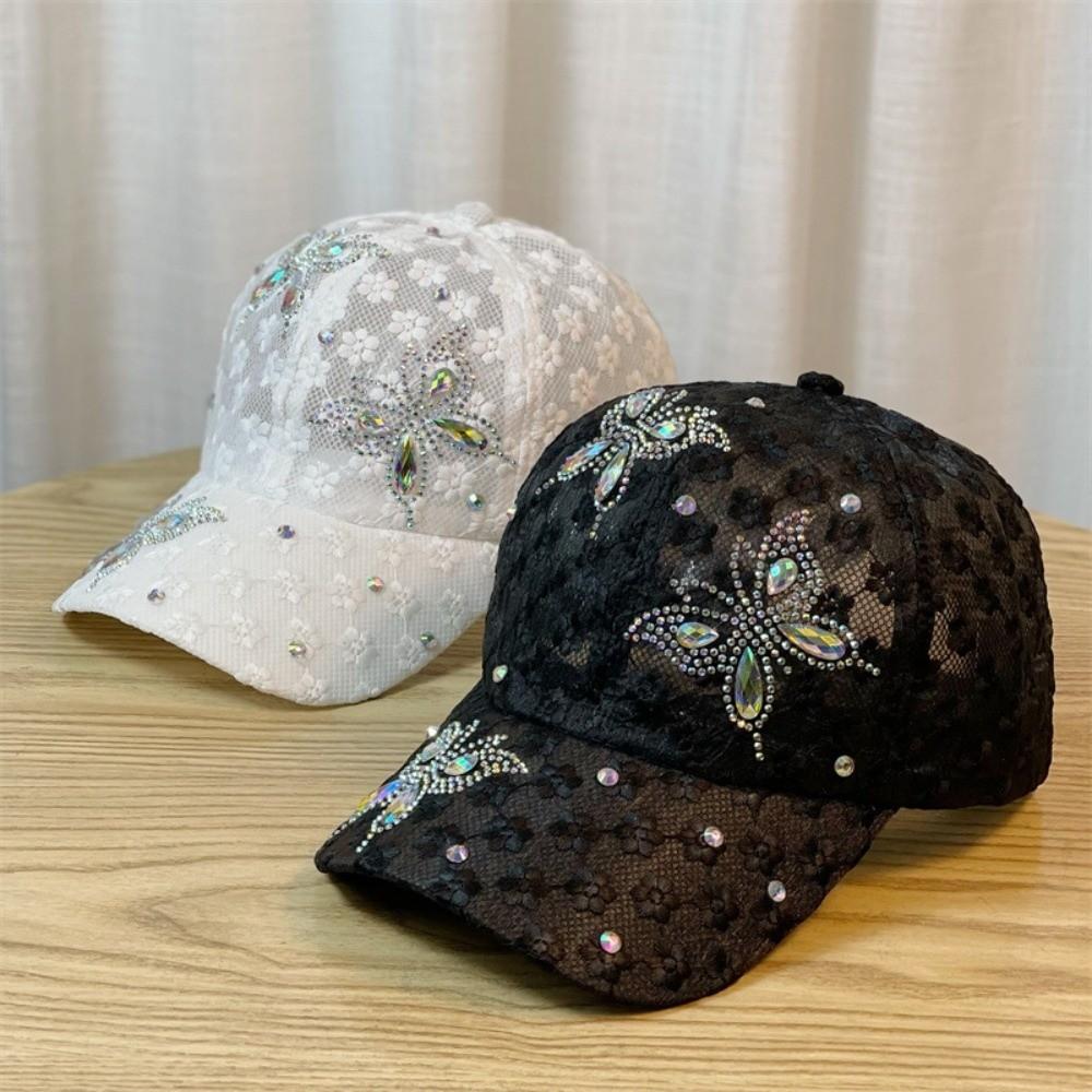 Butterfly Visors Cap Rhinestone Mesh Peaked Hat Fashion Flower Baseball Cap  Women