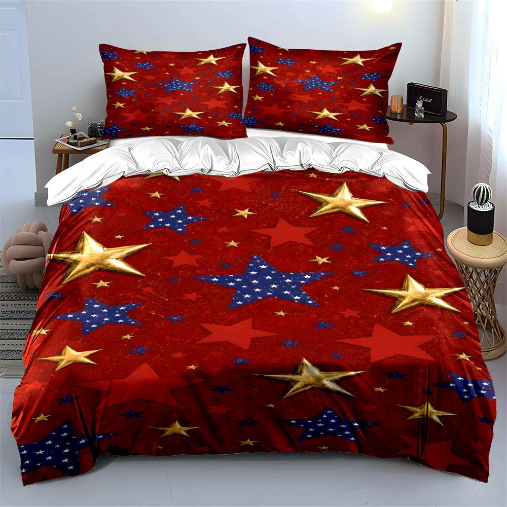 Golden and Blue Stars Pattern Bedding Duvet Cover Set Duvet Cover Pillowcases  (1*Duvet Cover 2*Pillowcases, Without Duvet Insert)