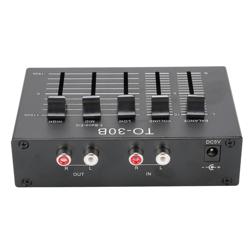 Phono Preamp EQ 2 Channel Digital Sound Equalizer 3 Band 12dB High Mid Low Tone Adjustment Balanced Volume Control 5V