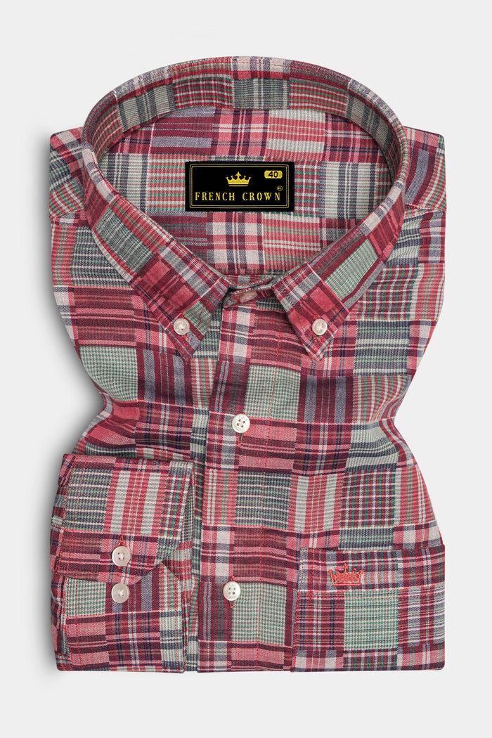 Рубашка из премиального хлопка Гиза, текстурированная дамаст, в клетку Гроссмейстерский Зеленый, цвет Кордованный Бордовый 39