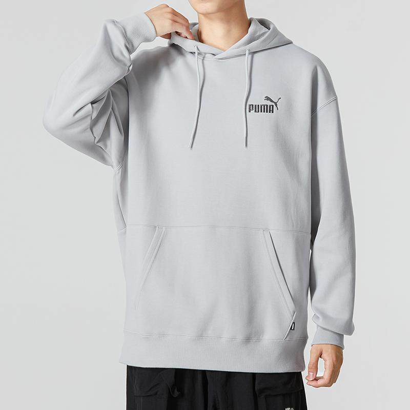 Puma Small Logo Relaxed Hoodie Men Tops Grey 673624-19