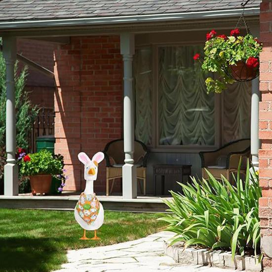 Easter Porch Goose Outfit Spring Lawn Garden Goose Clothes with Bunny Ear And Bandana