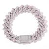 JUXIN Personalized Hip Hop Rhodium Plated Jewelry 14mm Iced Out Silver and Pink CZ Rhombus Prong Cuban Link Chain Bracelet