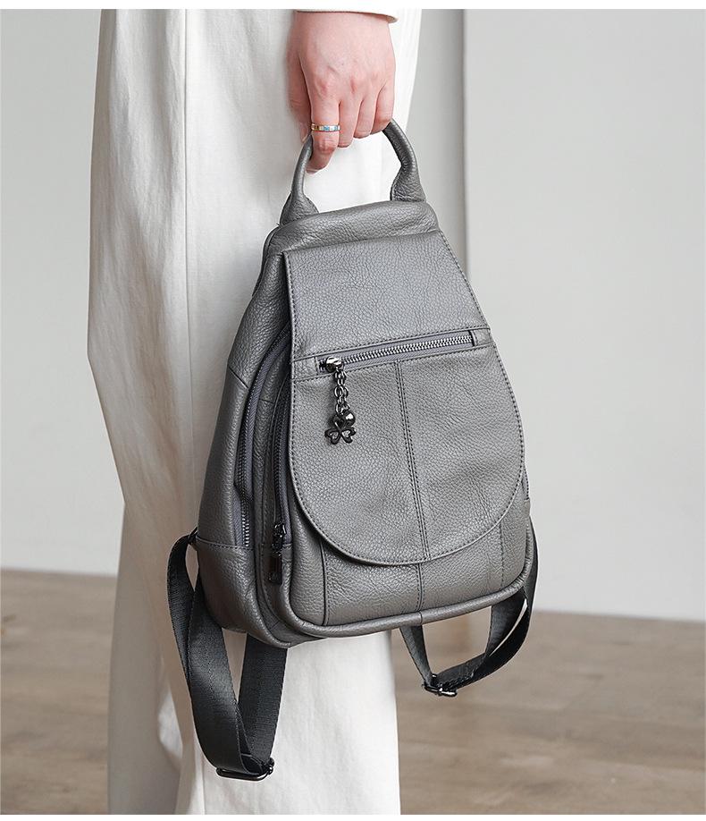 Solid Genuine Leather Women's Backpack: Fashionable, Casual, Lightweight, Multifunctional for Commuting and Travel