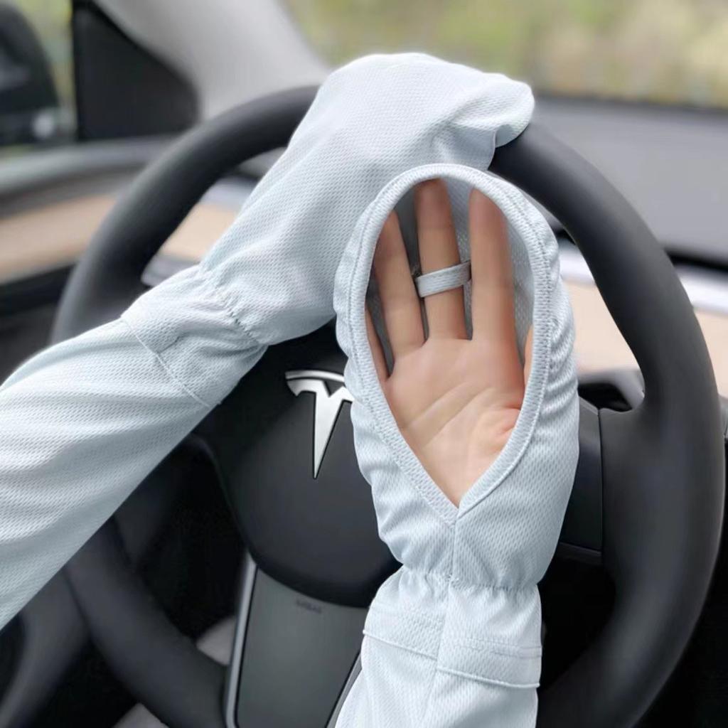 Sunscreen Ice Sleeve Gloves for Women In Summer, Horseshoe Sleeves, Loose Armrests, UV Protection, Finger Breathable Bag