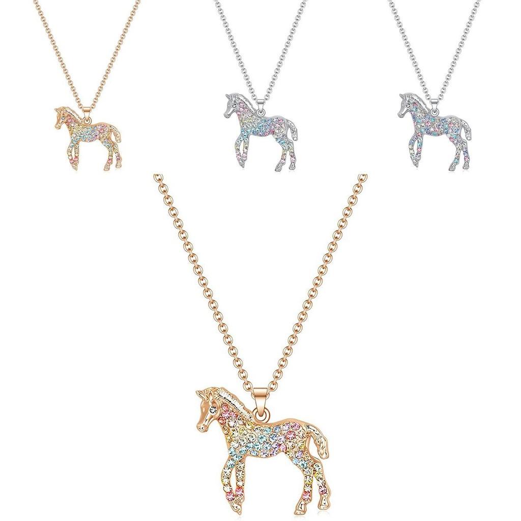 Fashionable Colorful Rainbow Horse Pendant Necklace With Sparkling Design For Women