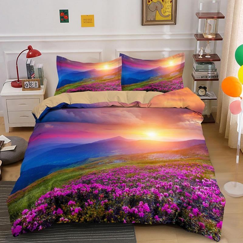 Three-Piece Beautiful Landscape 3D Bedding Grassland Printing Quilt Cover Home Textile