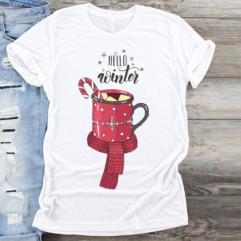 Fashion Cute Christmas Tree Graphics Women T-Shirts Summer Blouse Loose Short Sleeve Shirts O-Neck Tops Female Clothes
