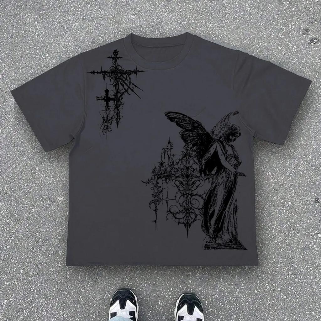 Vintage Gothic Tees Hip Hop Street Harajuku Tshirt Y2k Tops Print Cptton T Shirts Casual Loose Streetwear Unisex
